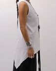 【Primordial is Primitive】 BACK CROSSED TANK TOP 413AL_WHITE