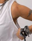 【Primordial is Primitive】 BACK CROSSED TANK TOP 413AL_WHITE