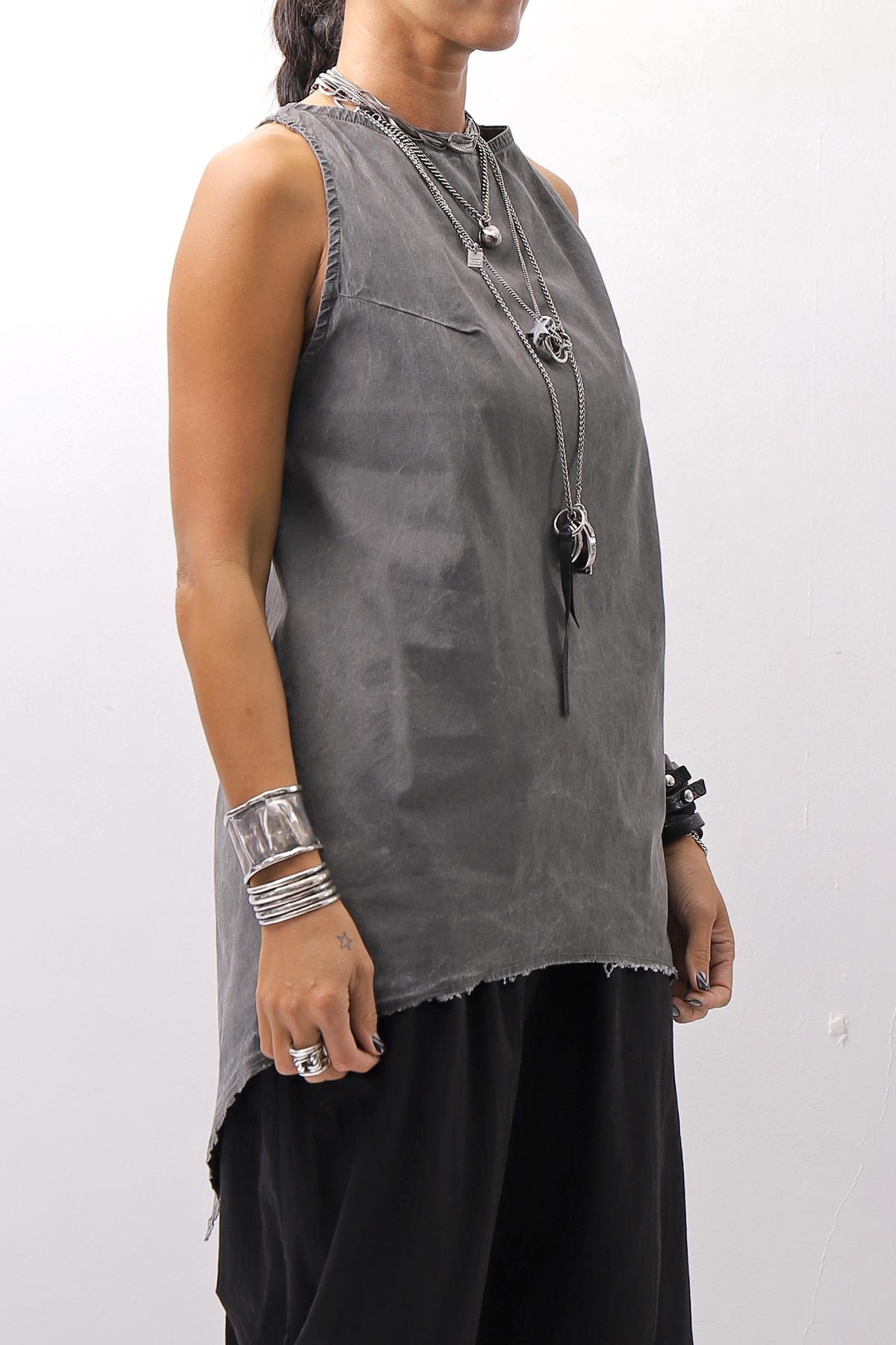 【Primordial is Primitive】 BACK CROSSED TANK TOP 413AL_GREY WASH