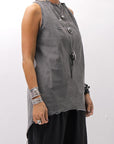 【Primordial is Primitive】 BACK CROSSED TANK TOP 413AL_GREY WASH