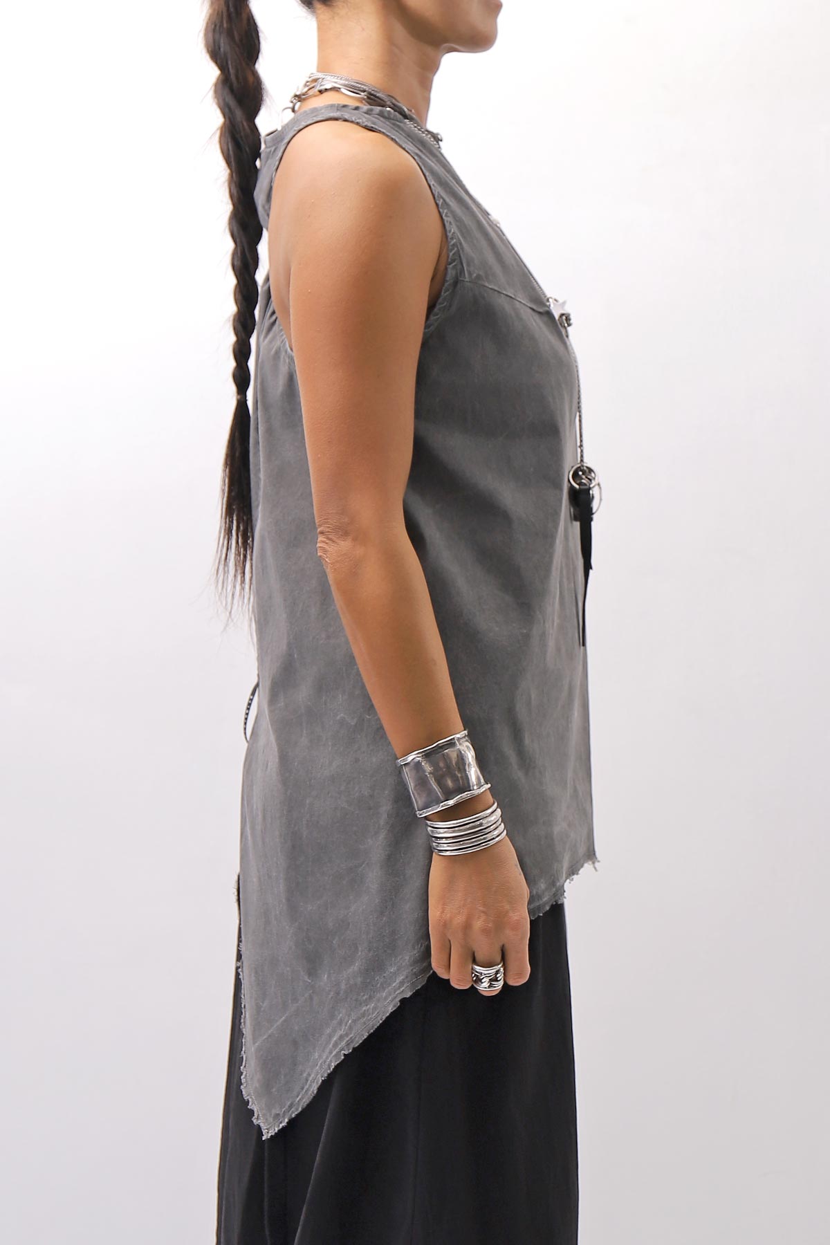 【Primordial is Primitive】 BACK CROSSED TANK TOP 413AL_GREY WASH