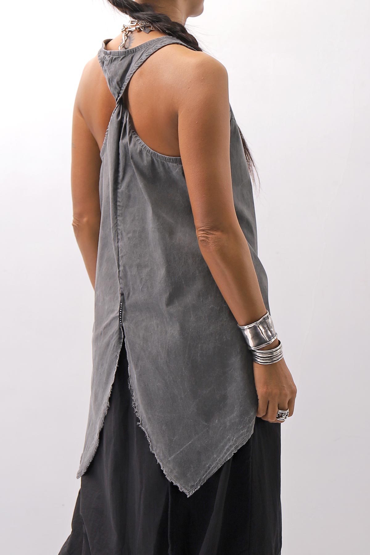 【Primordial is Primitive】 BACK CROSSED TANK TOP 413AL_GREY WASH