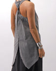 【Primordial is Primitive】 BACK CROSSED TANK TOP 413AL_GREY WASH