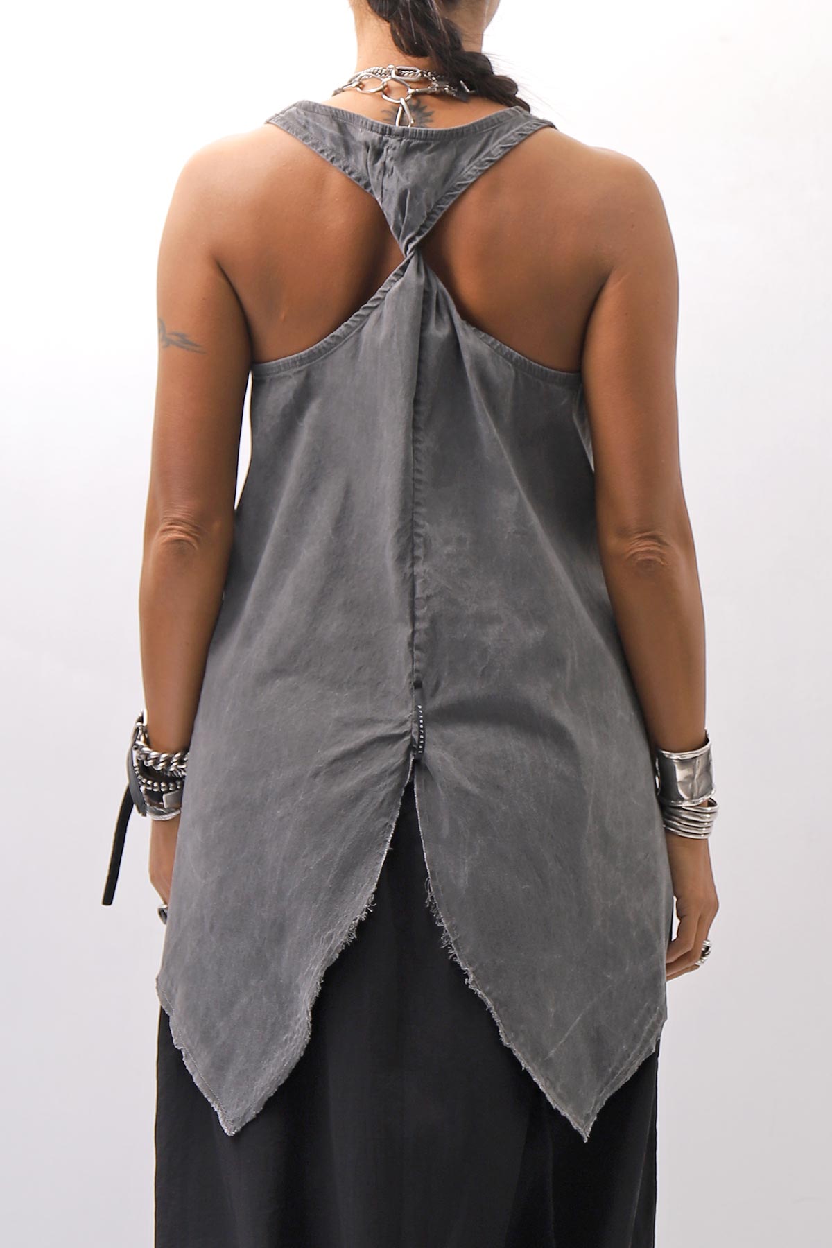 【Primordial is Primitive】 BACK CROSSED TANK TOP 413AL_GREY WASH