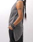 【Primordial is Primitive】 BACK CROSSED TANK TOP 413AL_GREY WASH