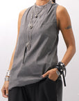 【Primordial is Primitive】 BACK CROSSED TANK TOP 413AL_GREY WASH