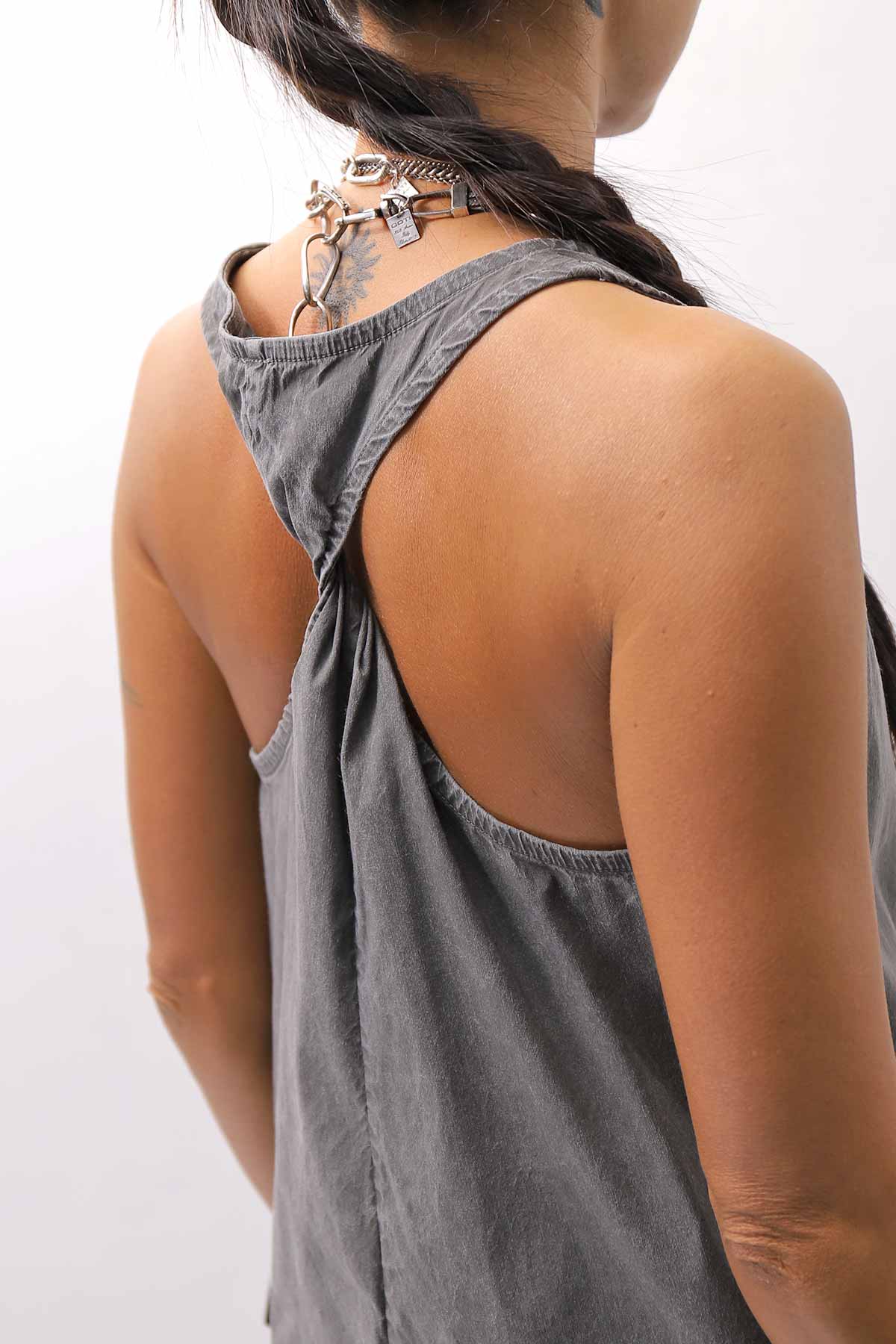 【Primordial is Primitive】 BACK CROSSED TANK TOP 413AL_GREY WASH