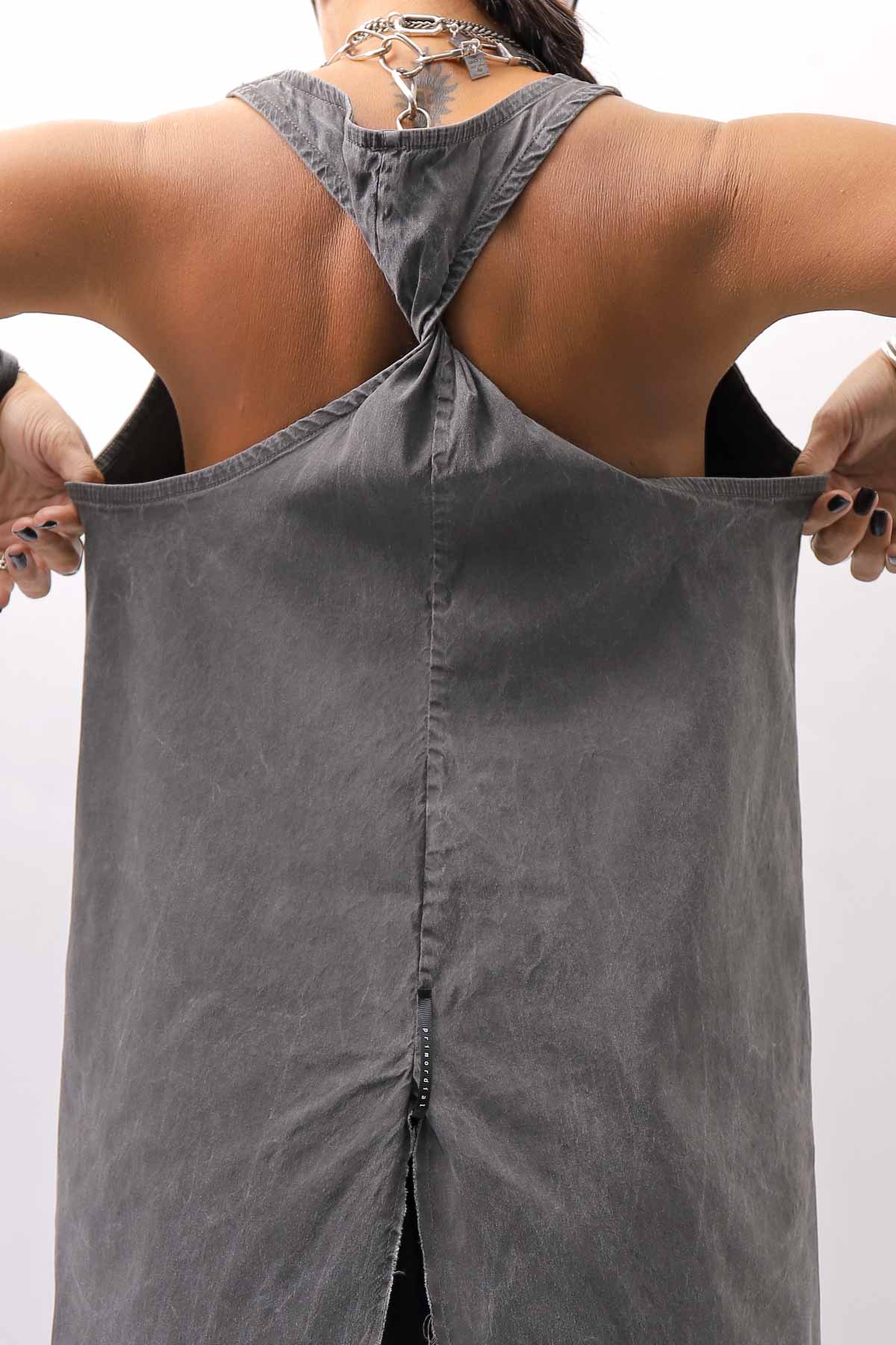 【Primordial is Primitive】 BACK CROSSED TANK TOP 413AL_GREY WASH