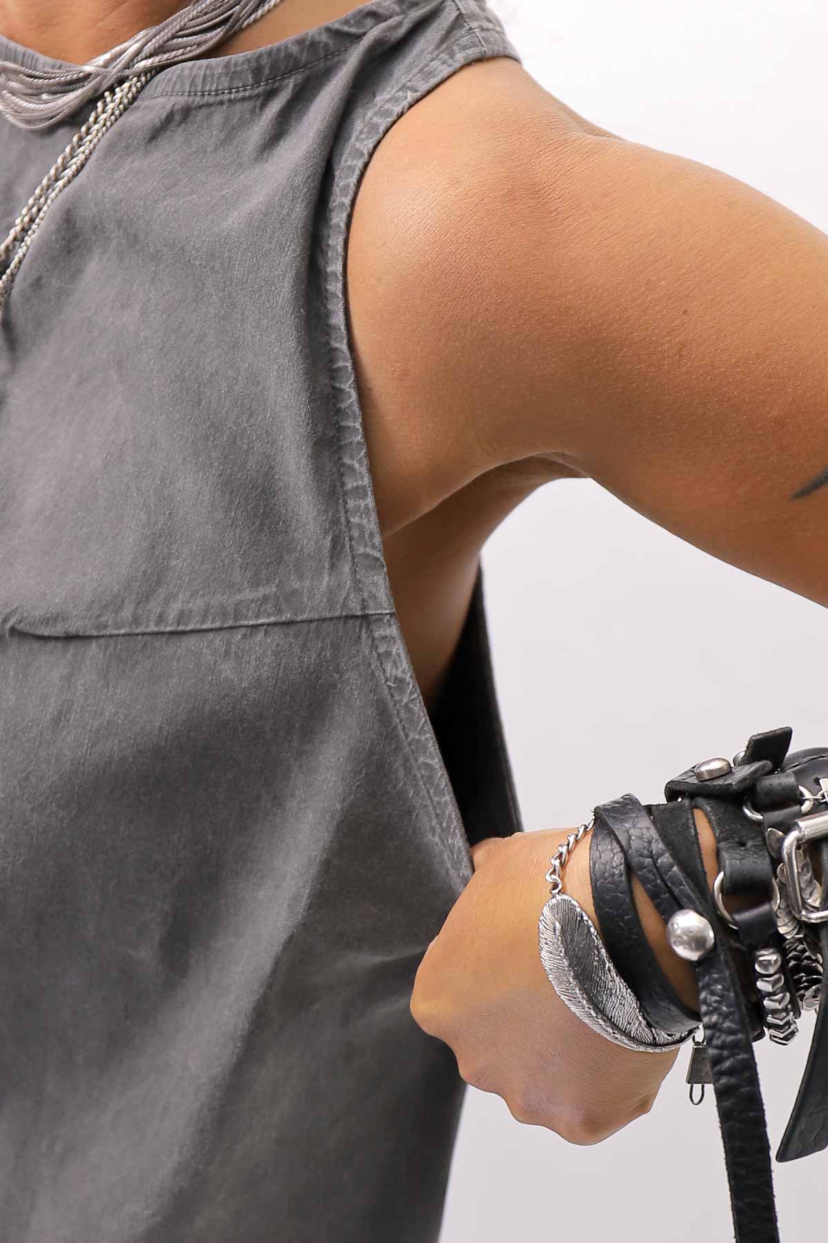 【Primordial is Primitive】 BACK CROSSED TANK TOP 413AL_GREY WASH