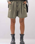 【Primordial is Primitive】 STRETCH ECO LEATHER SHORT PANTS 535AL_MILITARY