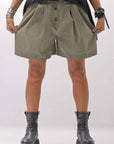 【Primordial is Primitive】 STRETCH ECO LEATHER SHORT PANTS 535AL_MILITARY