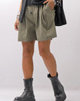 【Primordial is Primitive】 STRETCH ECO LEATHER SHORT PANTS 535AL_MILITARY