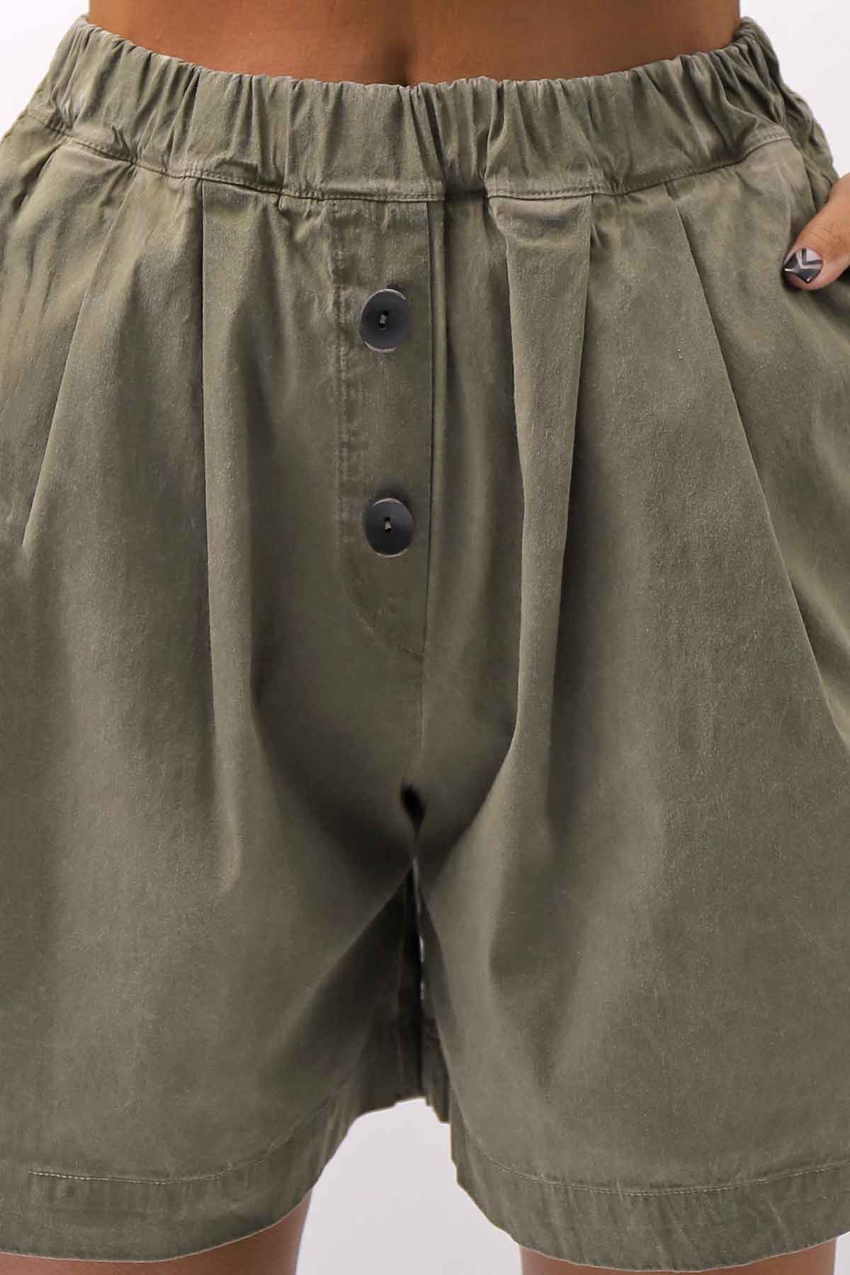 【Primordial is Primitive】 STRETCH ECO LEATHER SHORT PANTS 535AL_MILITARY