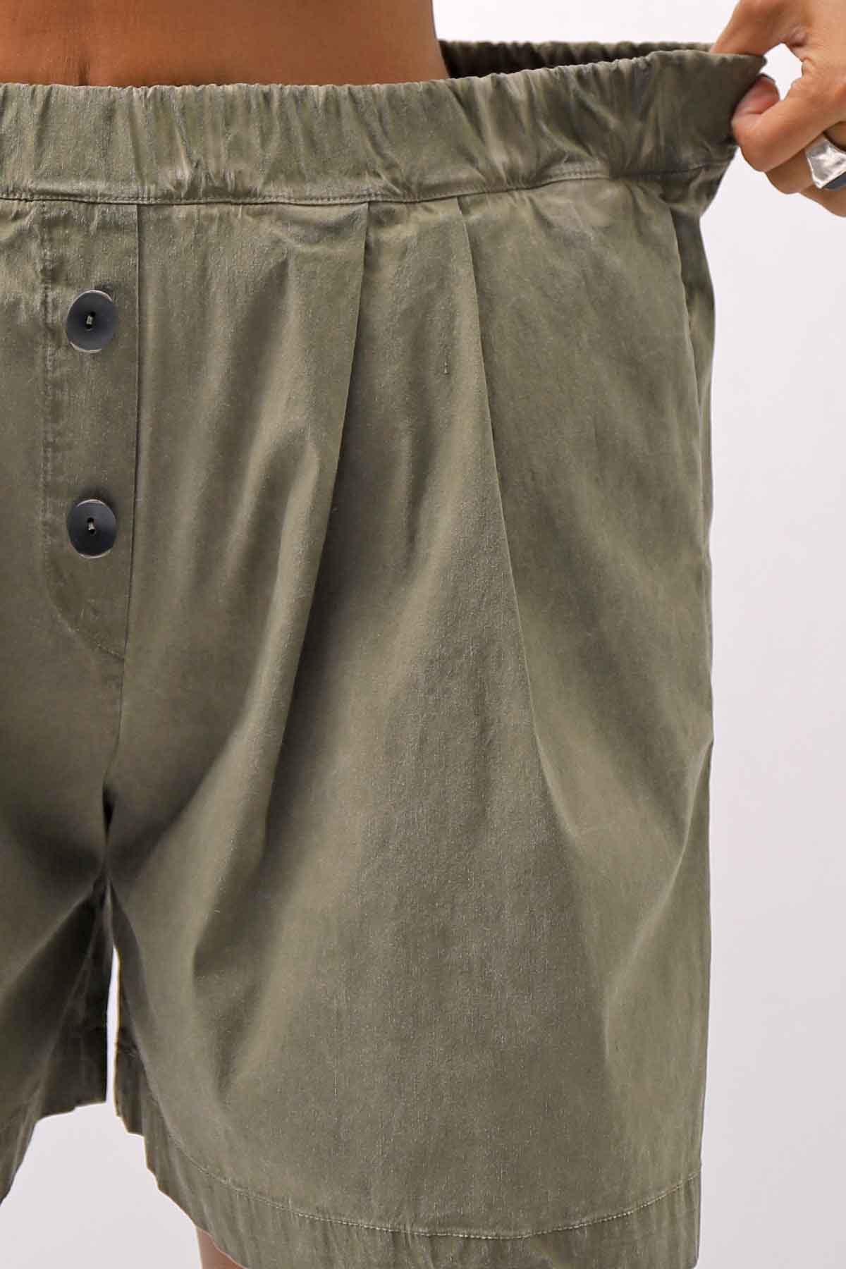 【Primordial is Primitive】 STRETCH ECO LEATHER SHORT PANTS 535AL_MILITARY