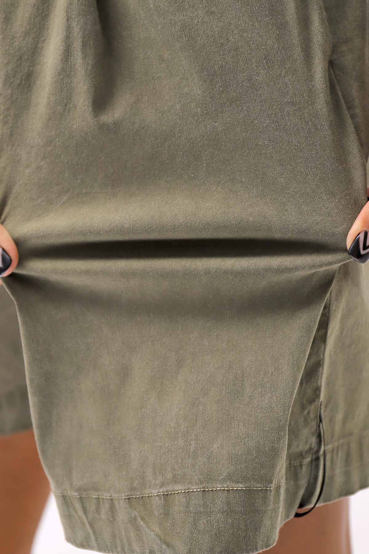 【Primordial is Primitive】 STRETCH ECO LEATHER SHORT PANTS 535AL_MILITARY