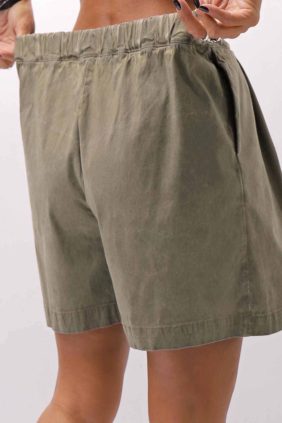 【Primordial is Primitive】 STRETCH ECO LEATHER SHORT PANTS 535AL_MILITARY