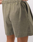 【Primordial is Primitive】 STRETCH ECO LEATHER SHORT PANTS 535AL_MILITARY