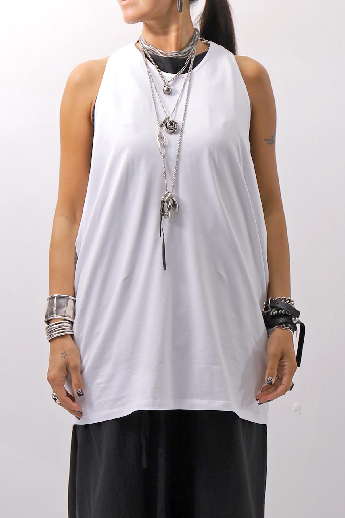 【NOSTRASANTISSIMA】 STRETCH COTTON BACK OPEN TANK TOP C150_WHITE