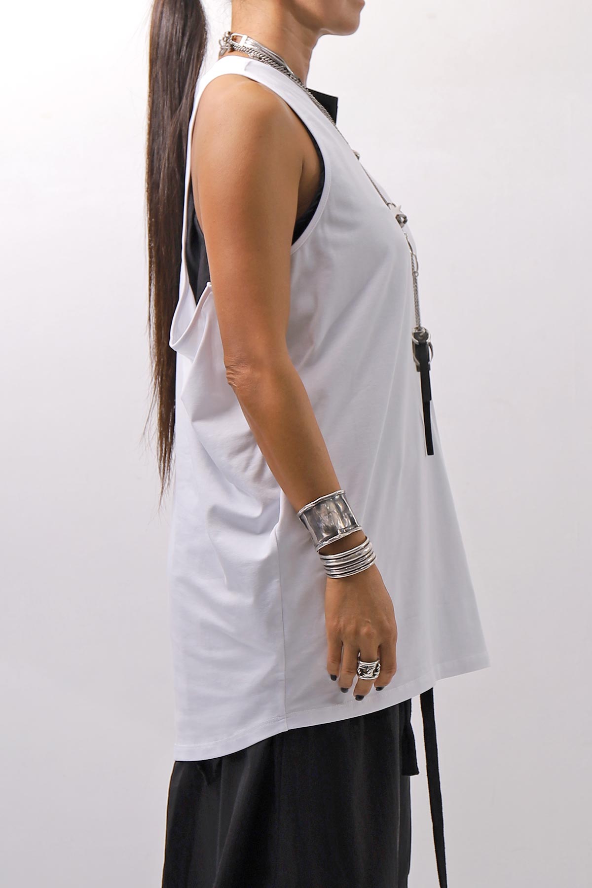 【NOSTRASANTISSIMA】 STRETCH COTTON BACK OPEN TANK TOP C150_WHITE