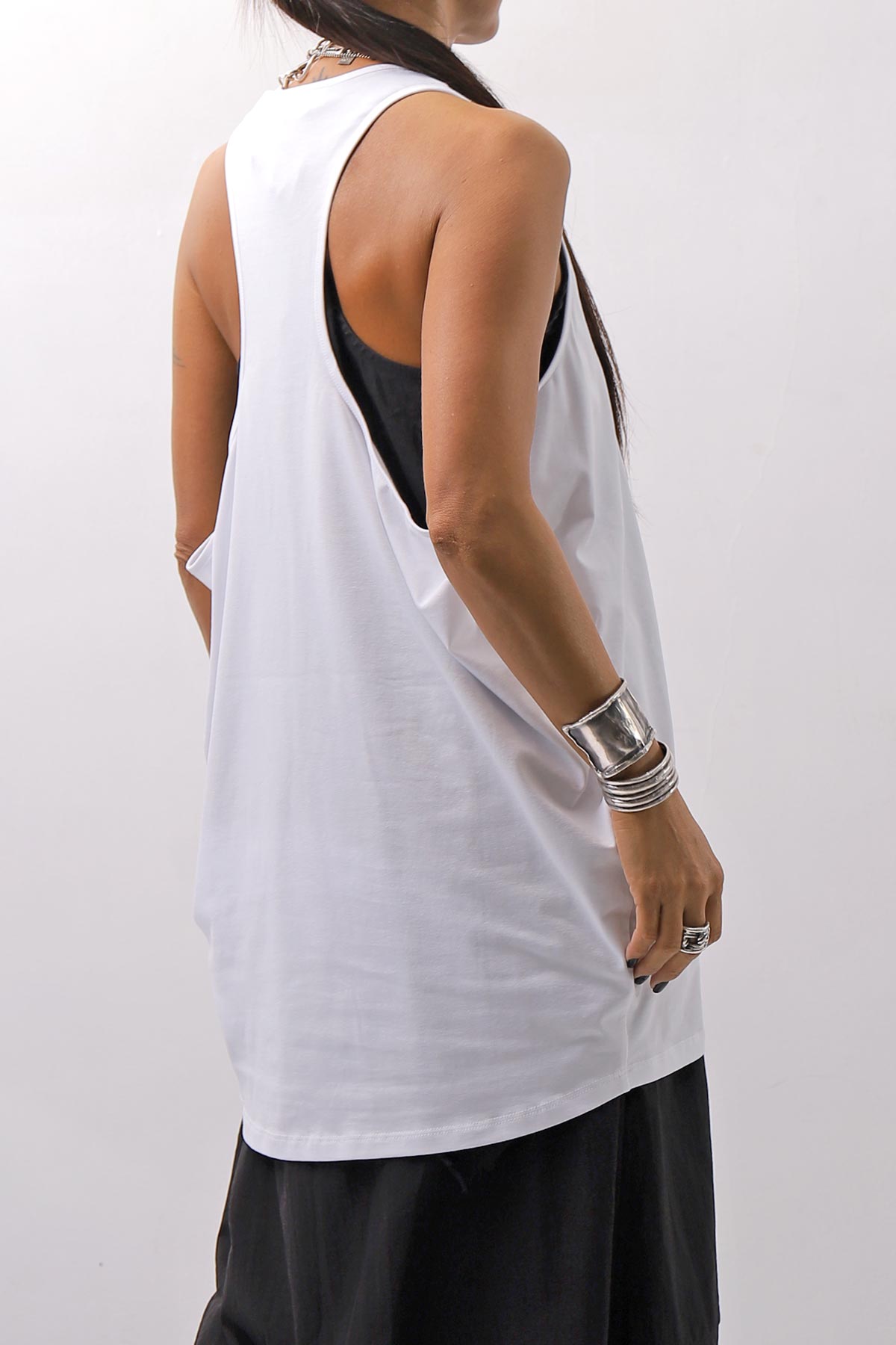 【NOSTRASANTISSIMA】 STRETCH COTTON BACK OPEN TANK TOP C150_WHITE