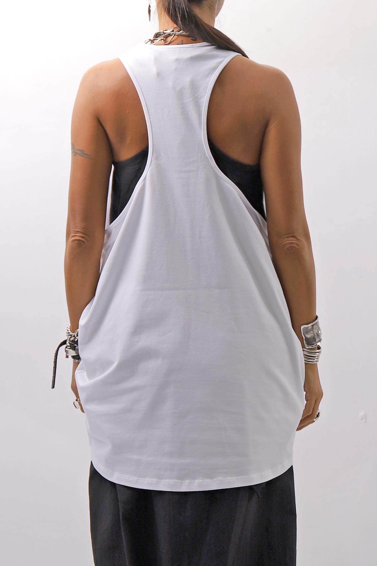 【NOSTRASANTISSIMA】 STRETCH COTTON BACK OPEN TANK TOP C150_WHITE
