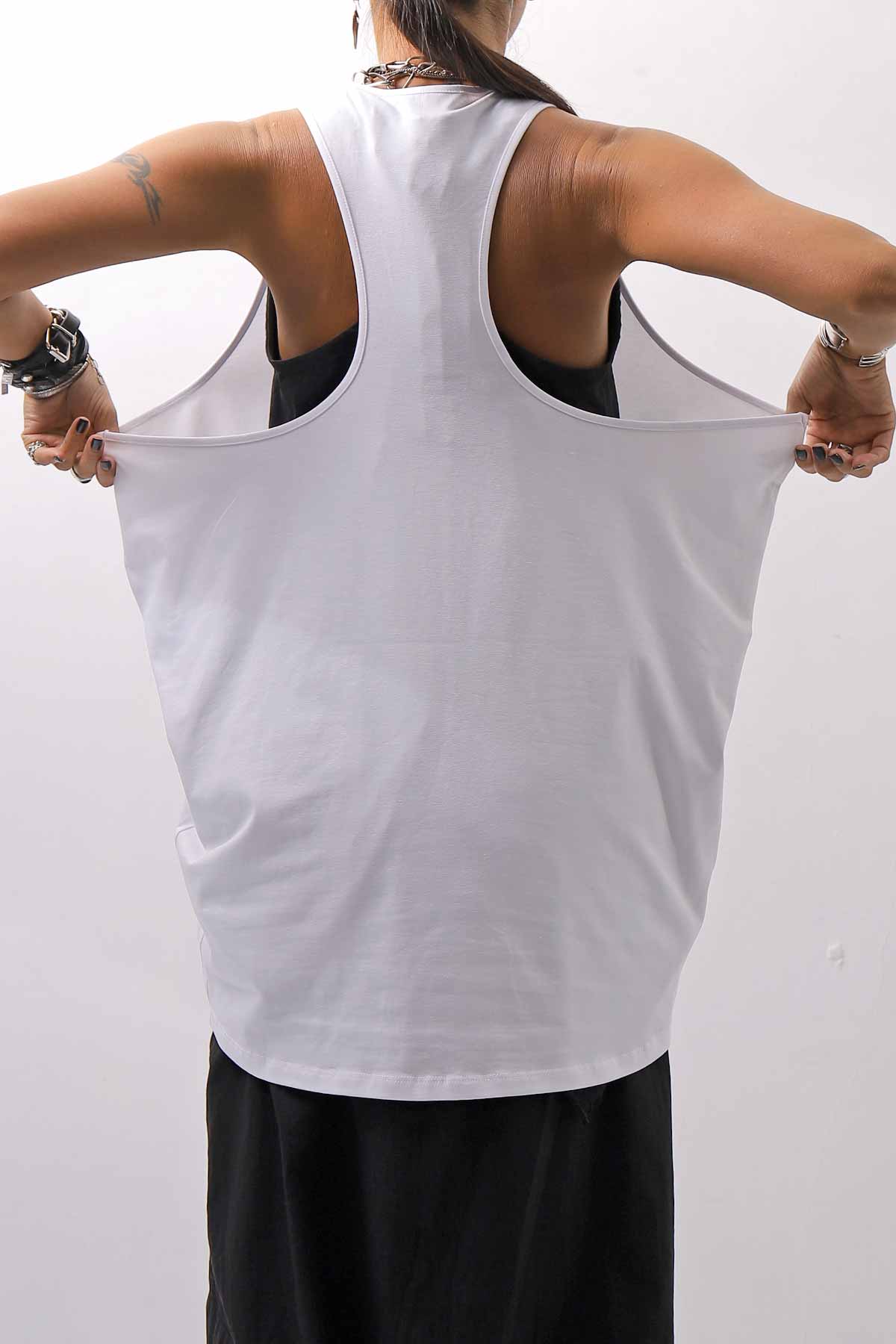 【NOSTRASANTISSIMA】 STRETCH COTTON BACK OPEN TANK TOP C150_WHITE