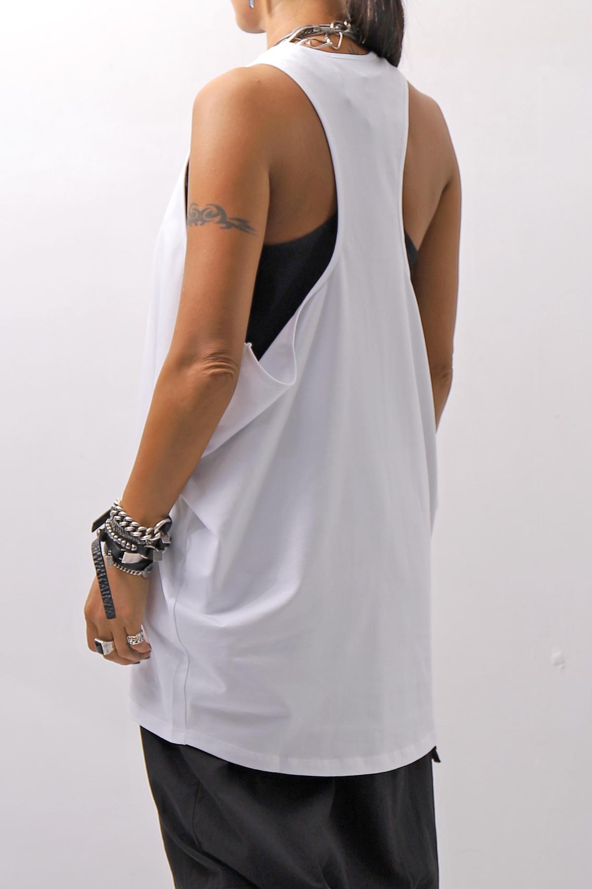 【NOSTRASANTISSIMA】 STRETCH COTTON BACK OPEN TANK TOP C150_WHITE