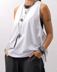 【NOSTRASANTISSIMA】 STRETCH COTTON BACK OPEN TANK TOP C150_WHITE
