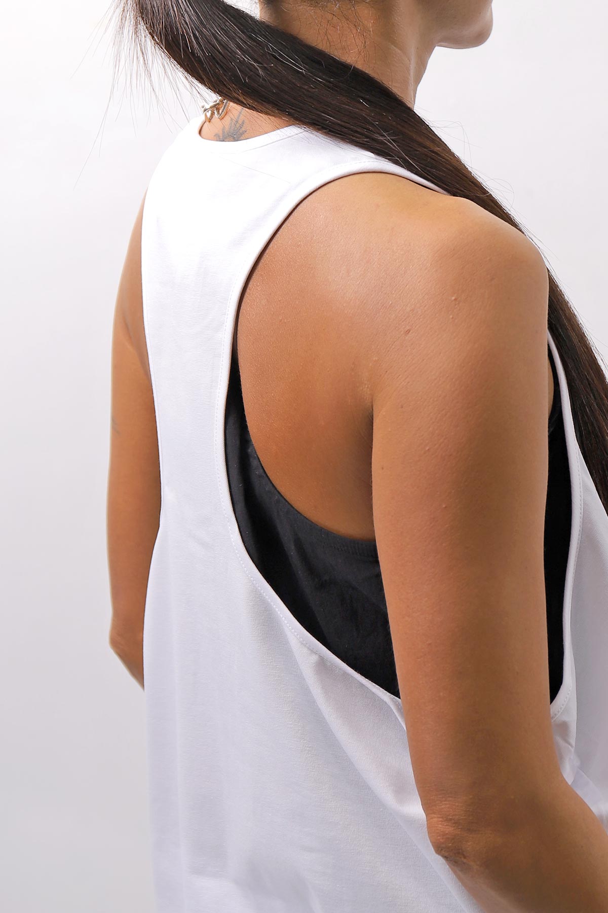 【NOSTRASANTISSIMA】 STRETCH COTTON BACK OPEN TANK TOP C150_WHITE