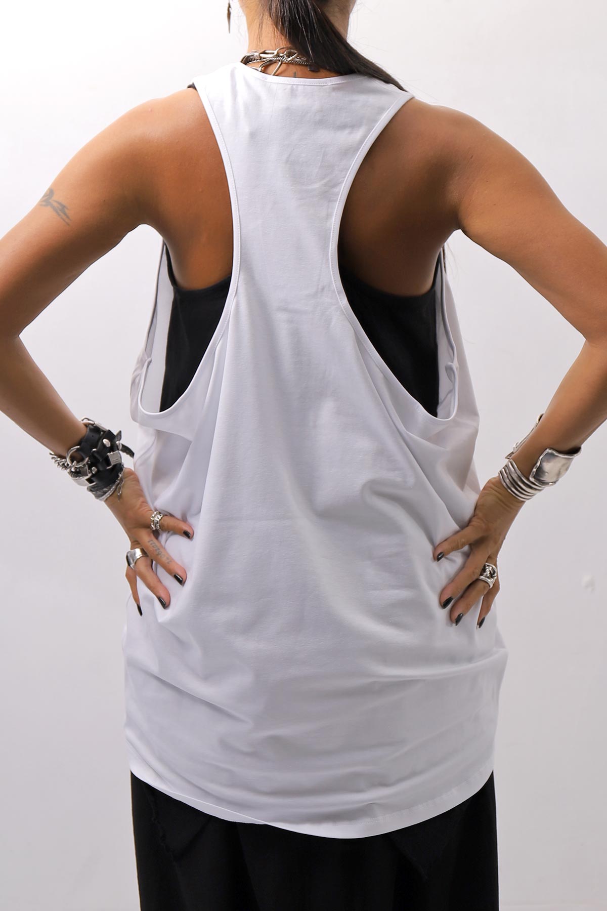 【NOSTRASANTISSIMA】 STRETCH COTTON BACK OPEN TANK TOP C150_WHITE