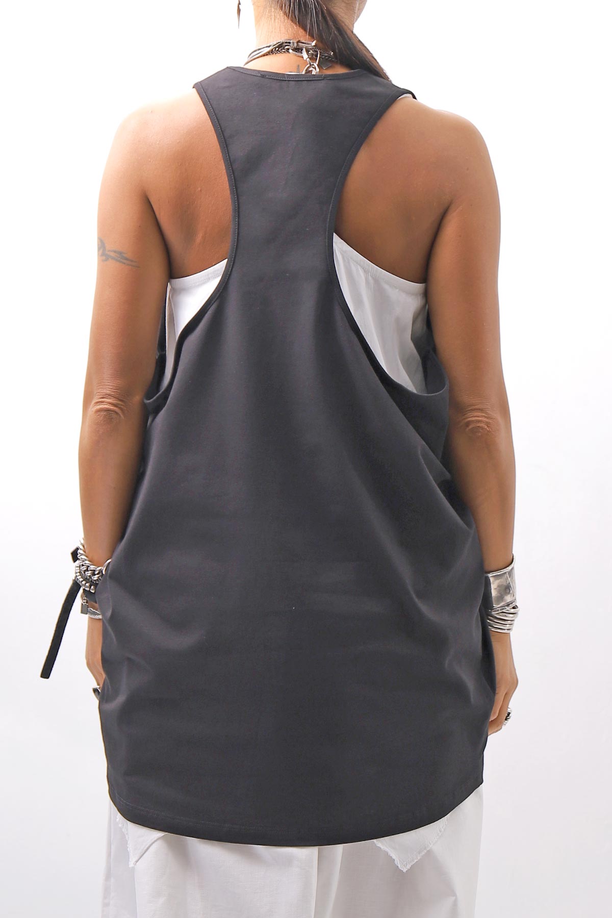 【NOSTRASANTISSIMA】 STRETCH COTTON BACK OPEN TANK TOP C150_BLACK