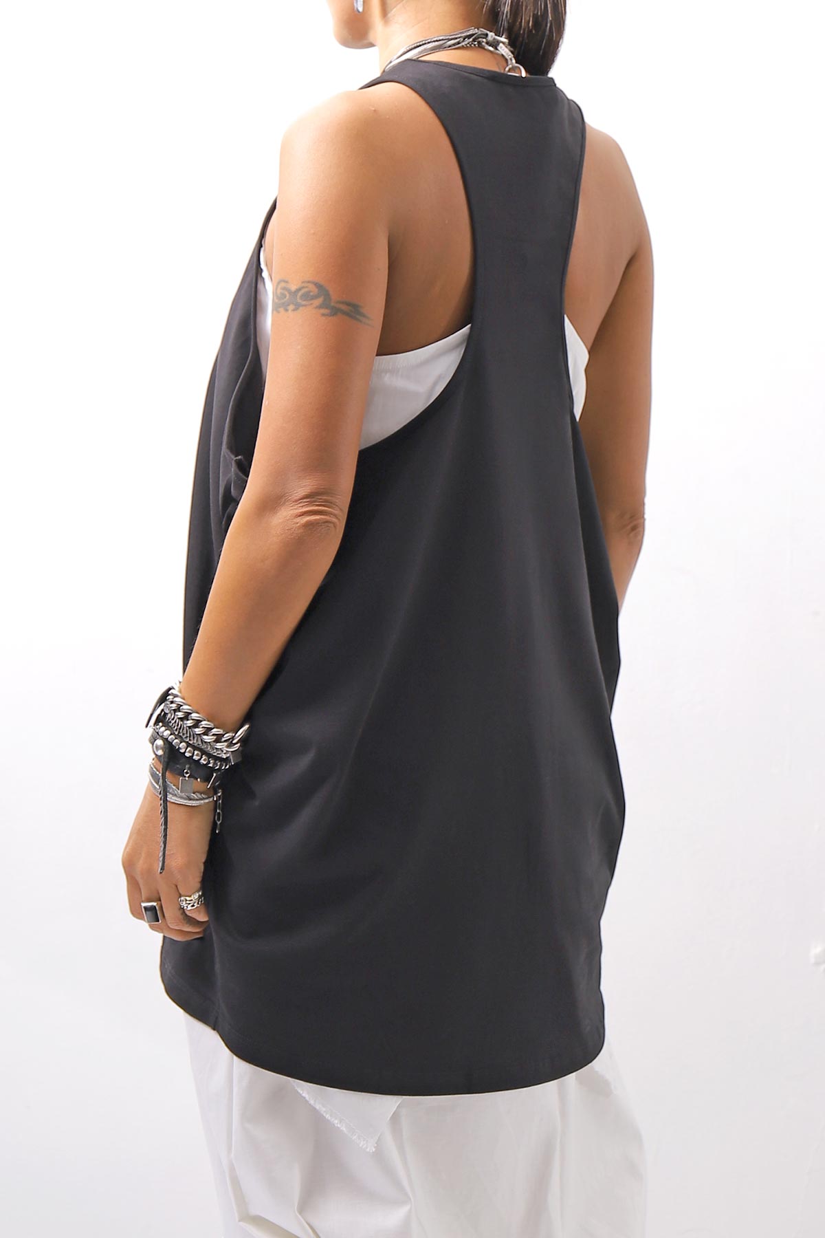 【NOSTRASANTISSIMA】 STRETCH COTTON BACK OPEN TANK TOP C150_BLACK