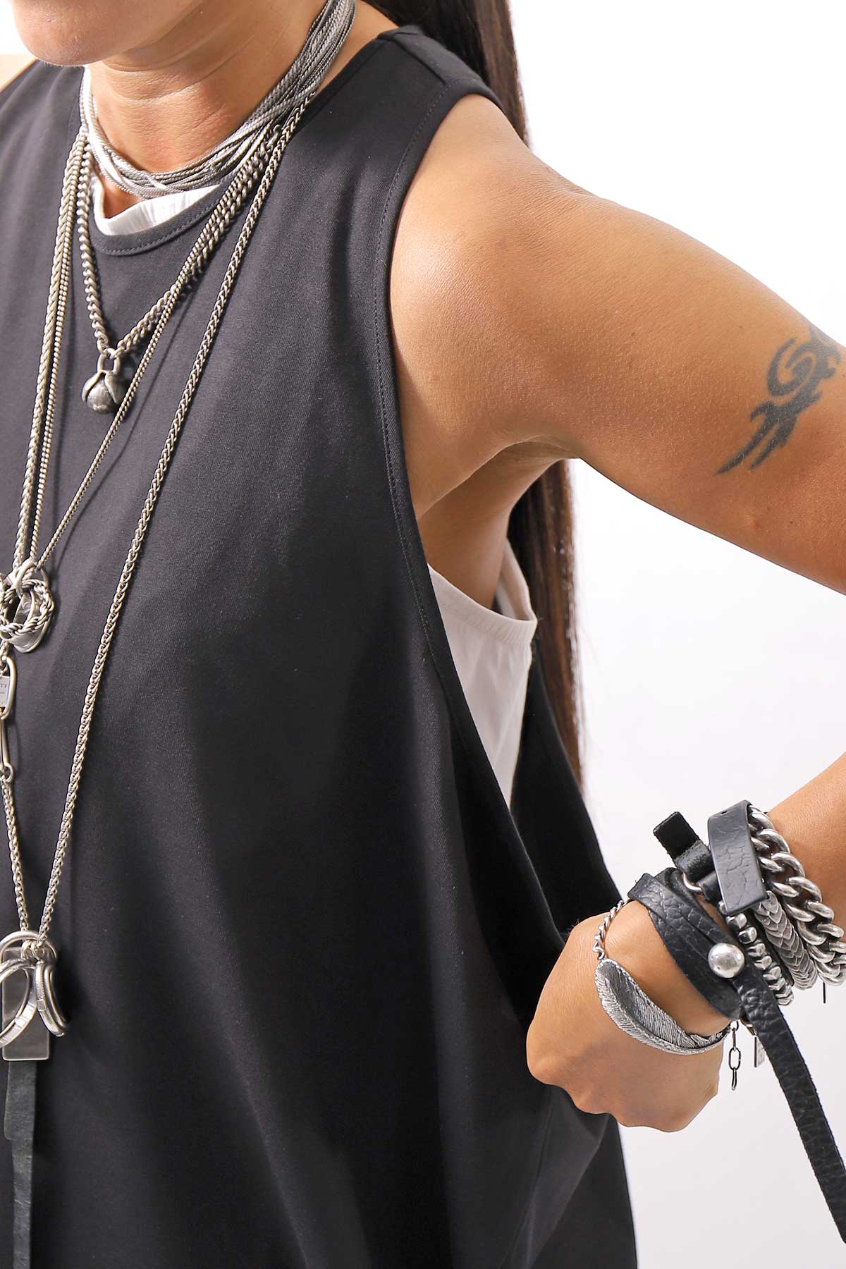 【NOSTRASANTISSIMA】 STRETCH COTTON BACK OPEN TANK TOP C150_BLACK