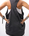 【NOSTRASANTISSIMA】 STRETCH COTTON BACK OPEN TANK TOP C150_BLACK
