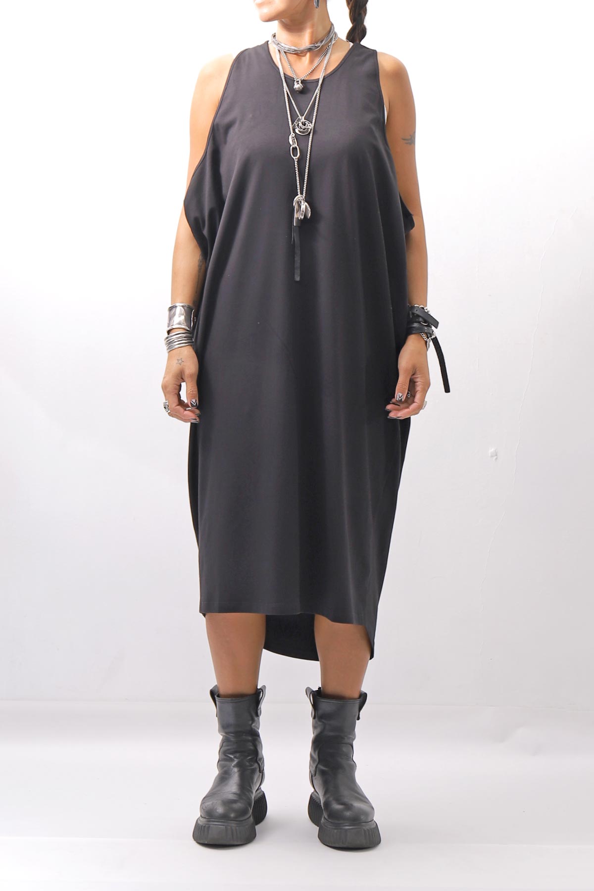 【NOSTRASANTISSIMA】 LONG TANK COCOON DRESS C152_BLACK