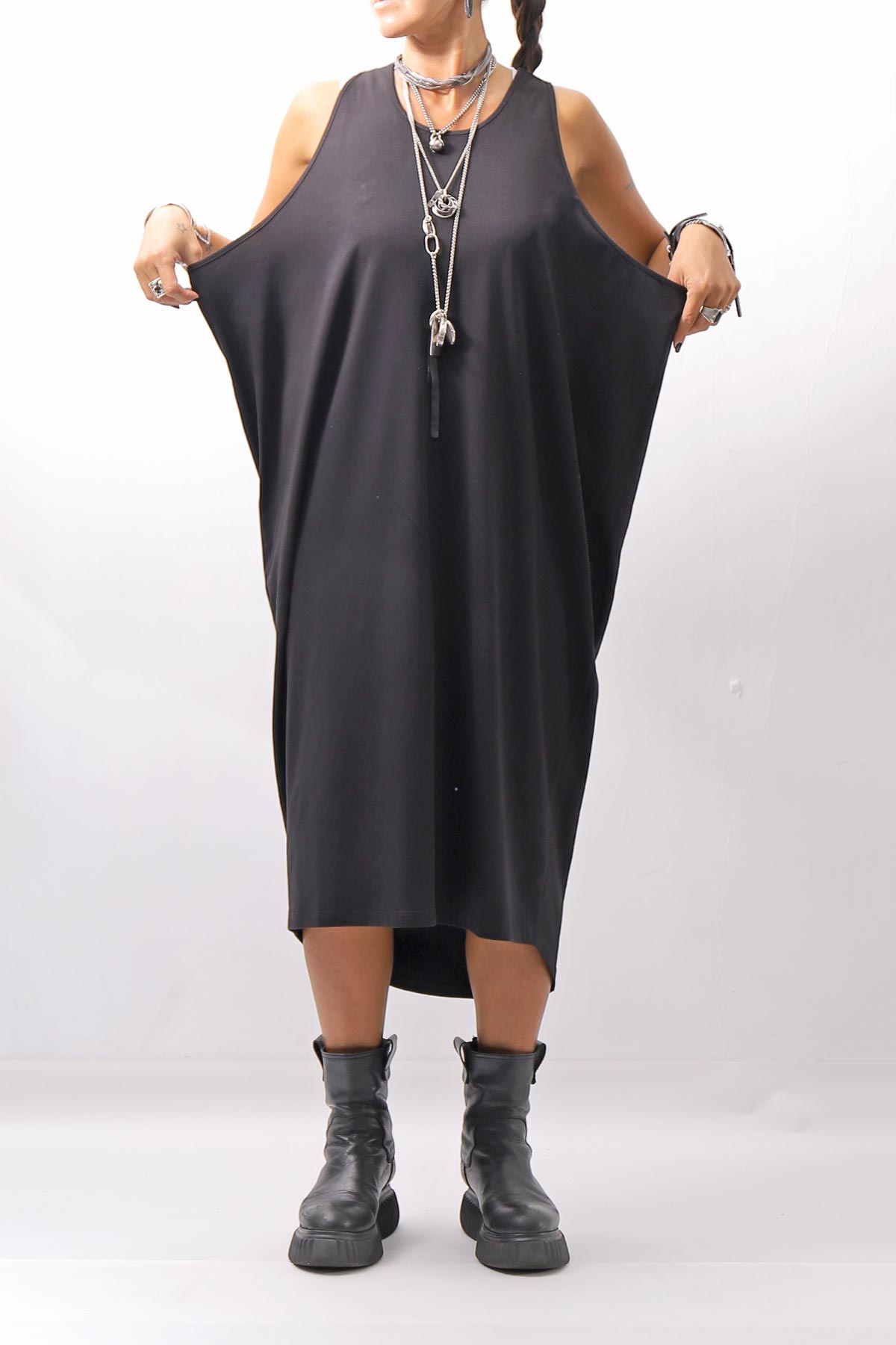 【NOSTRASANTISSIMA】 LONG TANK COCOON DRESS C152_BLACK