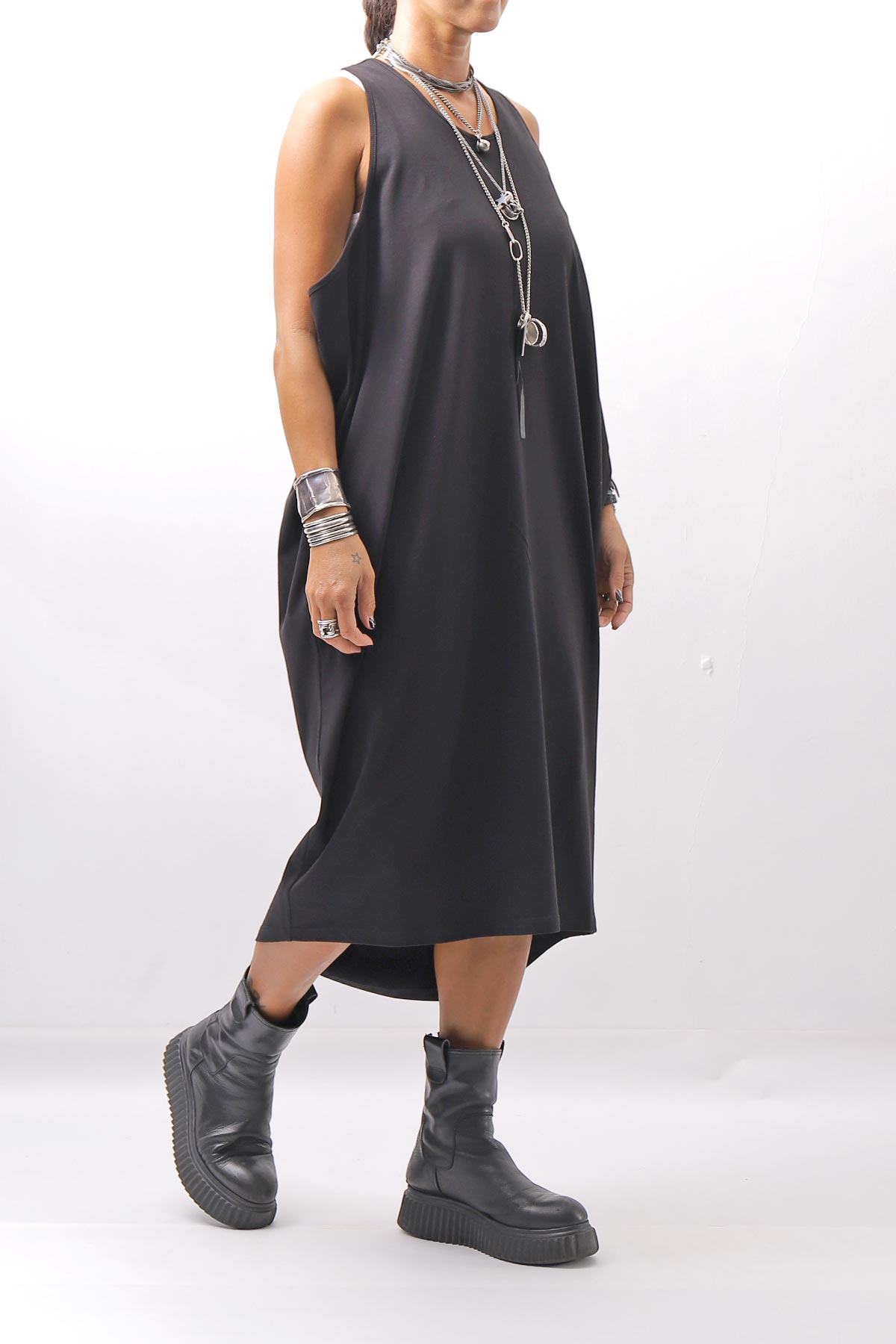 【NOSTRASANTISSIMA】 LONG TANK COCOON DRESS C152_BLACK