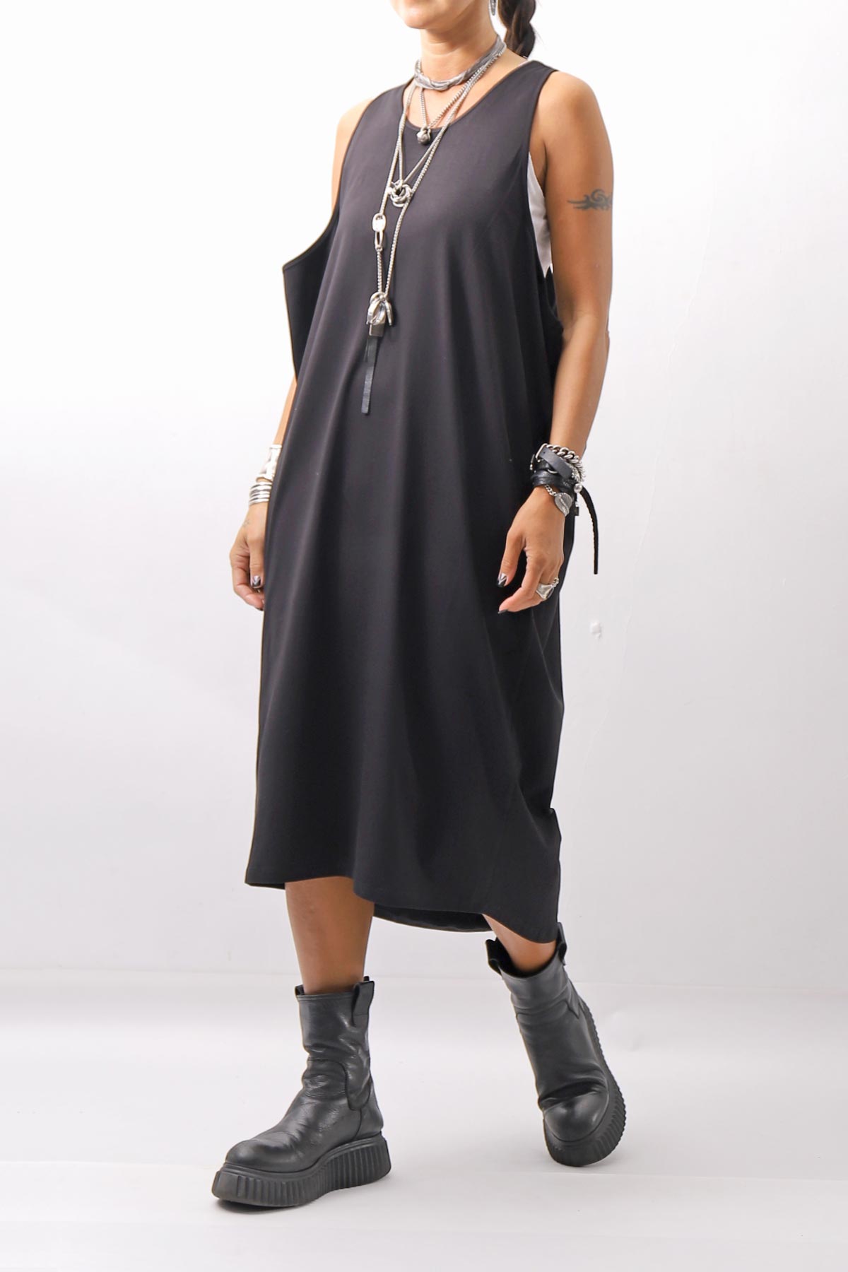 【NOSTRASANTISSIMA】 LONG TANK COCOON DRESS C152_BLACK