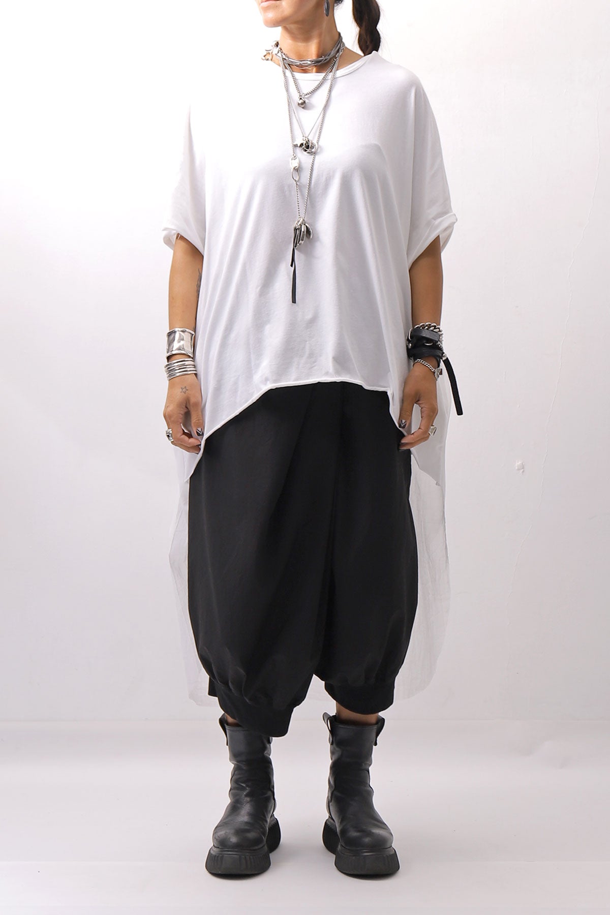 【bajra】 BACK TULLE＆COTTON LAYERED TOP 160QK04_WHITE