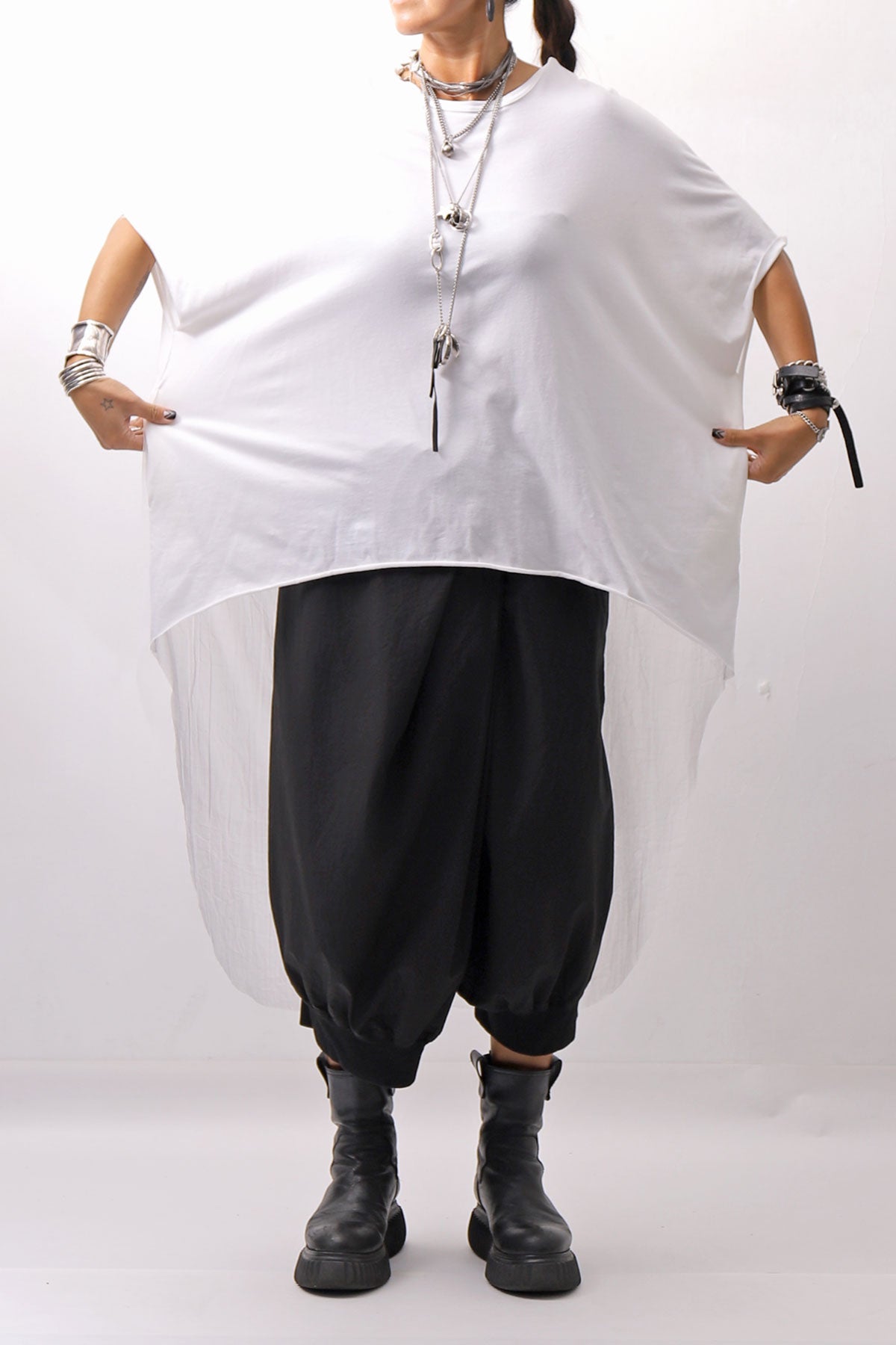 【bajra】 BACK TULLE＆COTTON LAYERED TOP 160QK04_WHITE