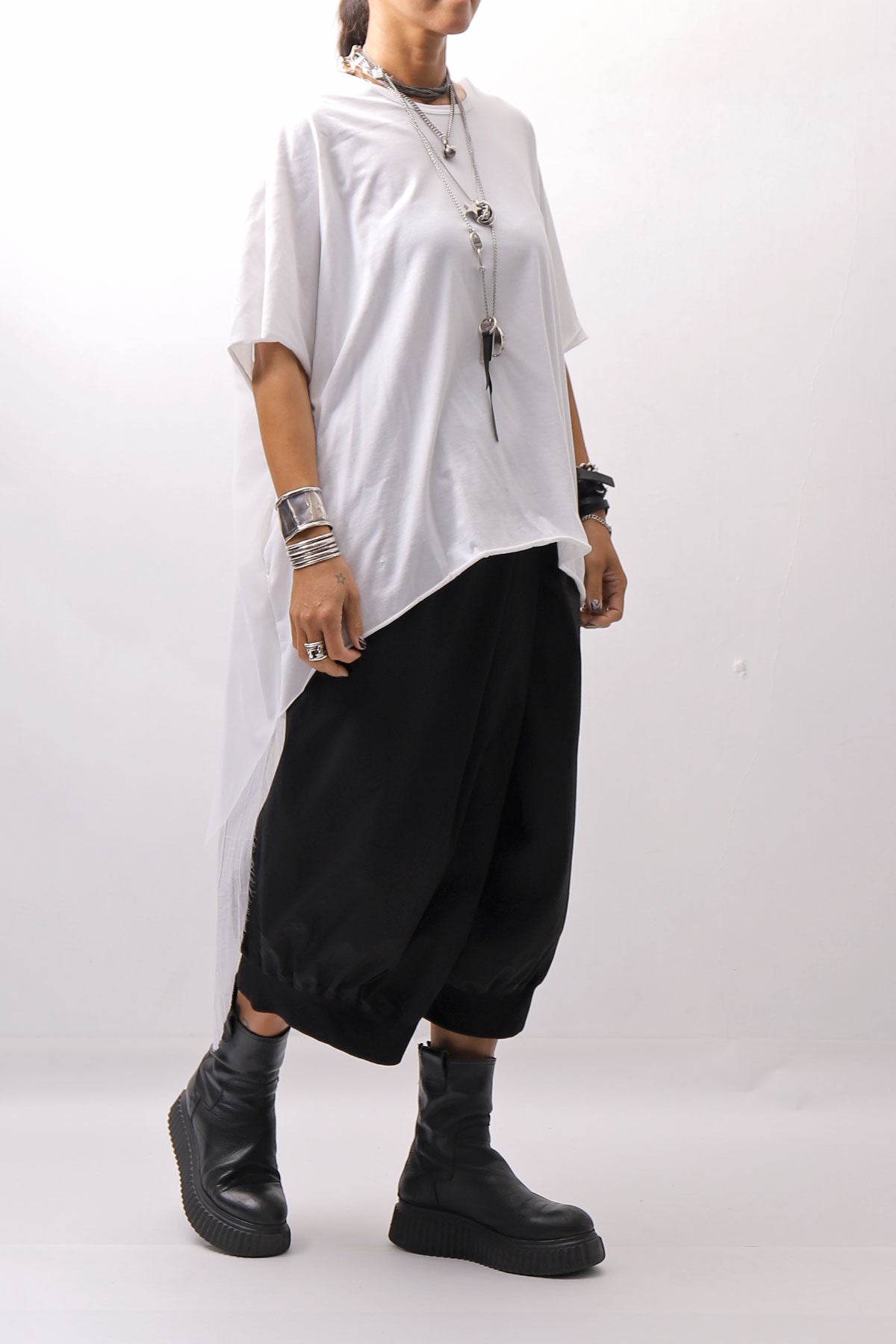 【bajra】 BACK TULLE＆COTTON LAYERED TOP 160QK04_WHITE