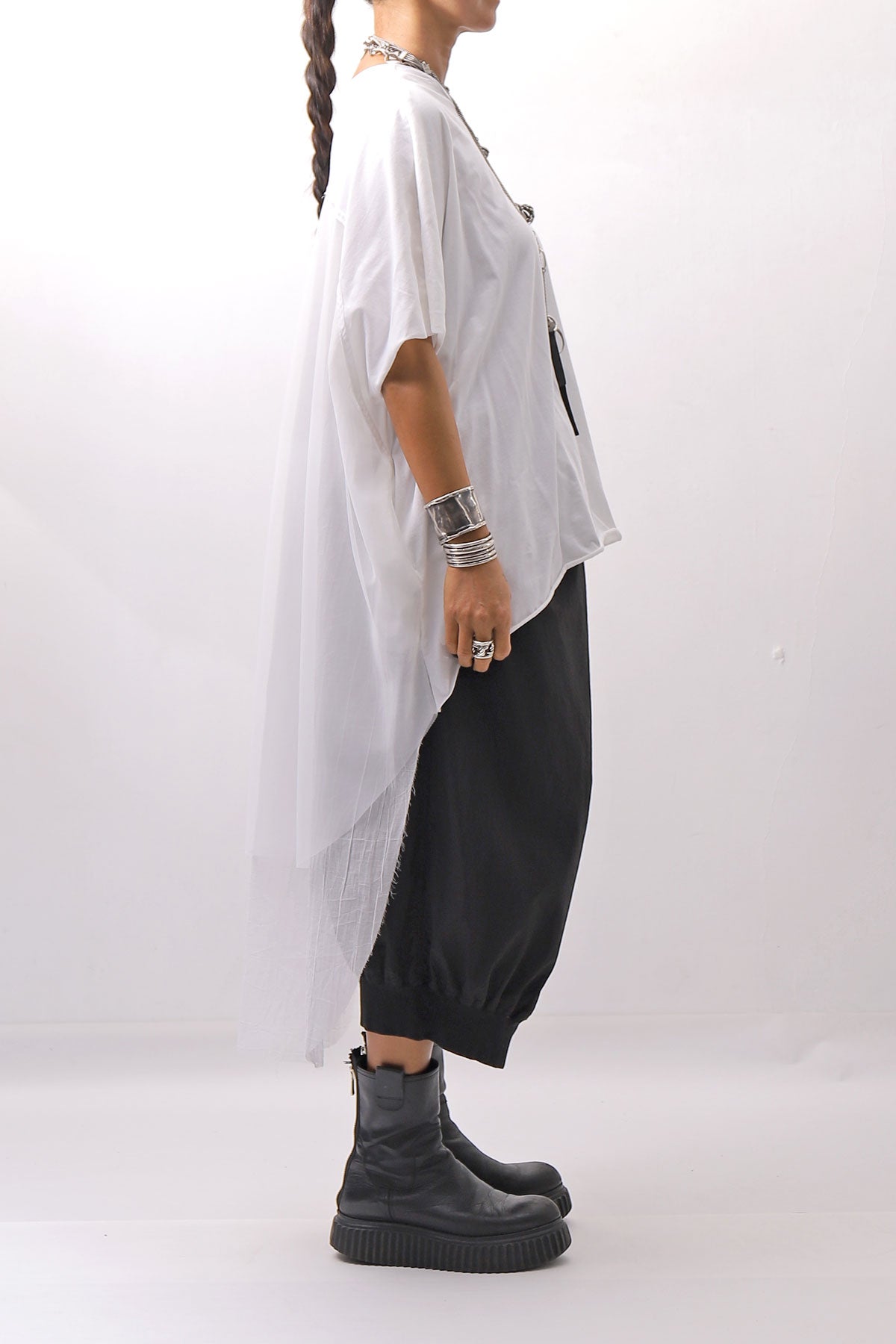 【bajra】 BACK TULLE＆COTTON LAYERED TOP 160QK04_WHITE