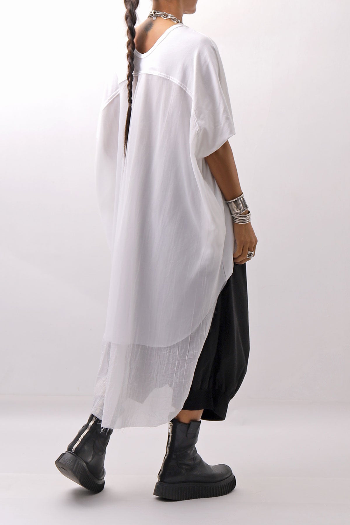 【bajra】 BACK TULLE＆COTTON LAYERED TOP 160QK04_WHITE