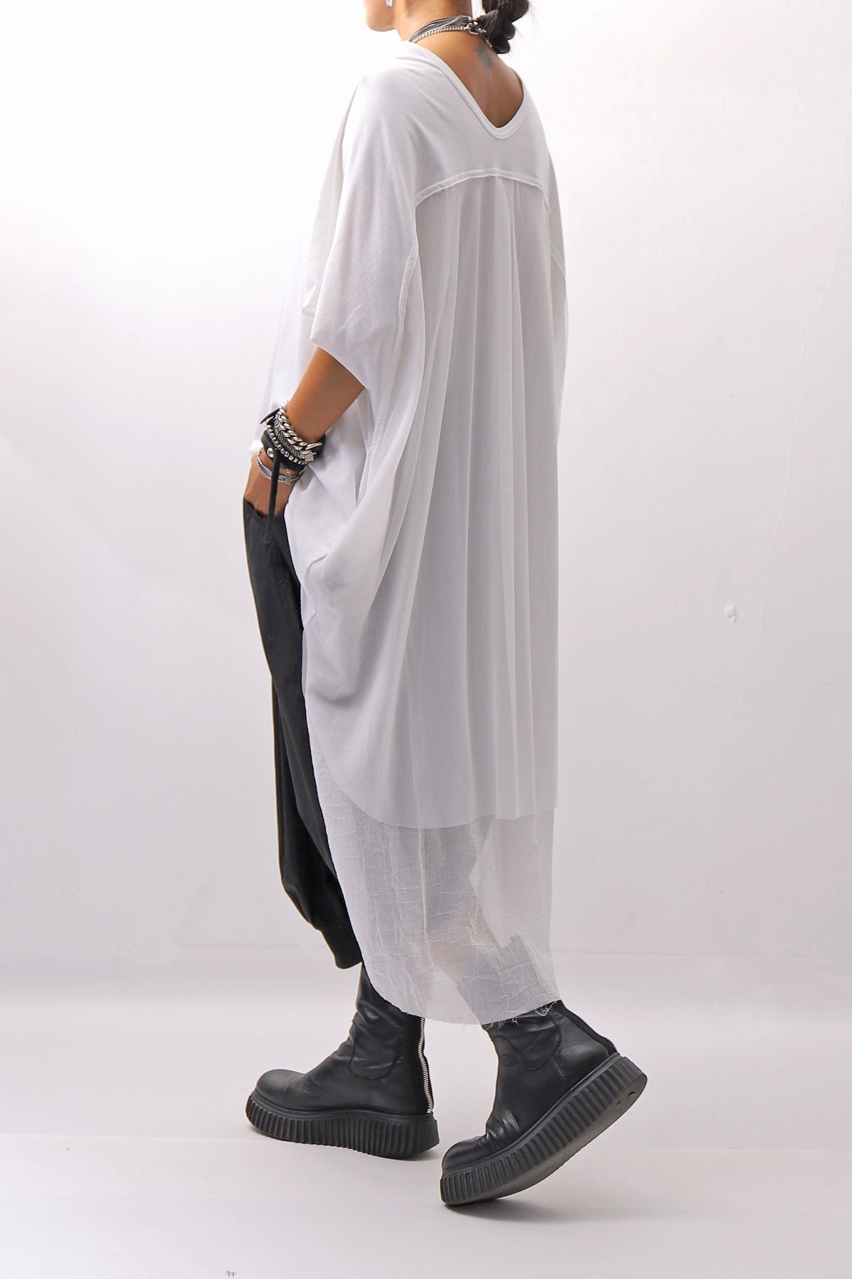 【bajra】 BACK TULLE＆COTTON LAYERED TOP 160QK04_WHITE