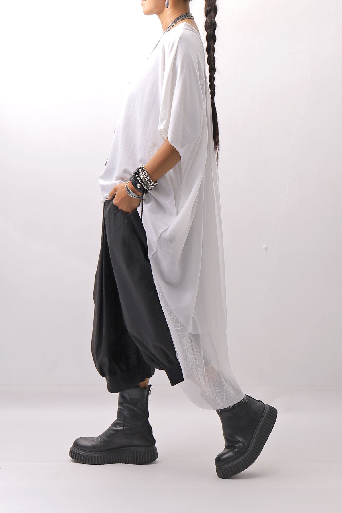 【bajra】 BACK TULLE＆COTTON LAYERED TOP 160QK04_WHITE