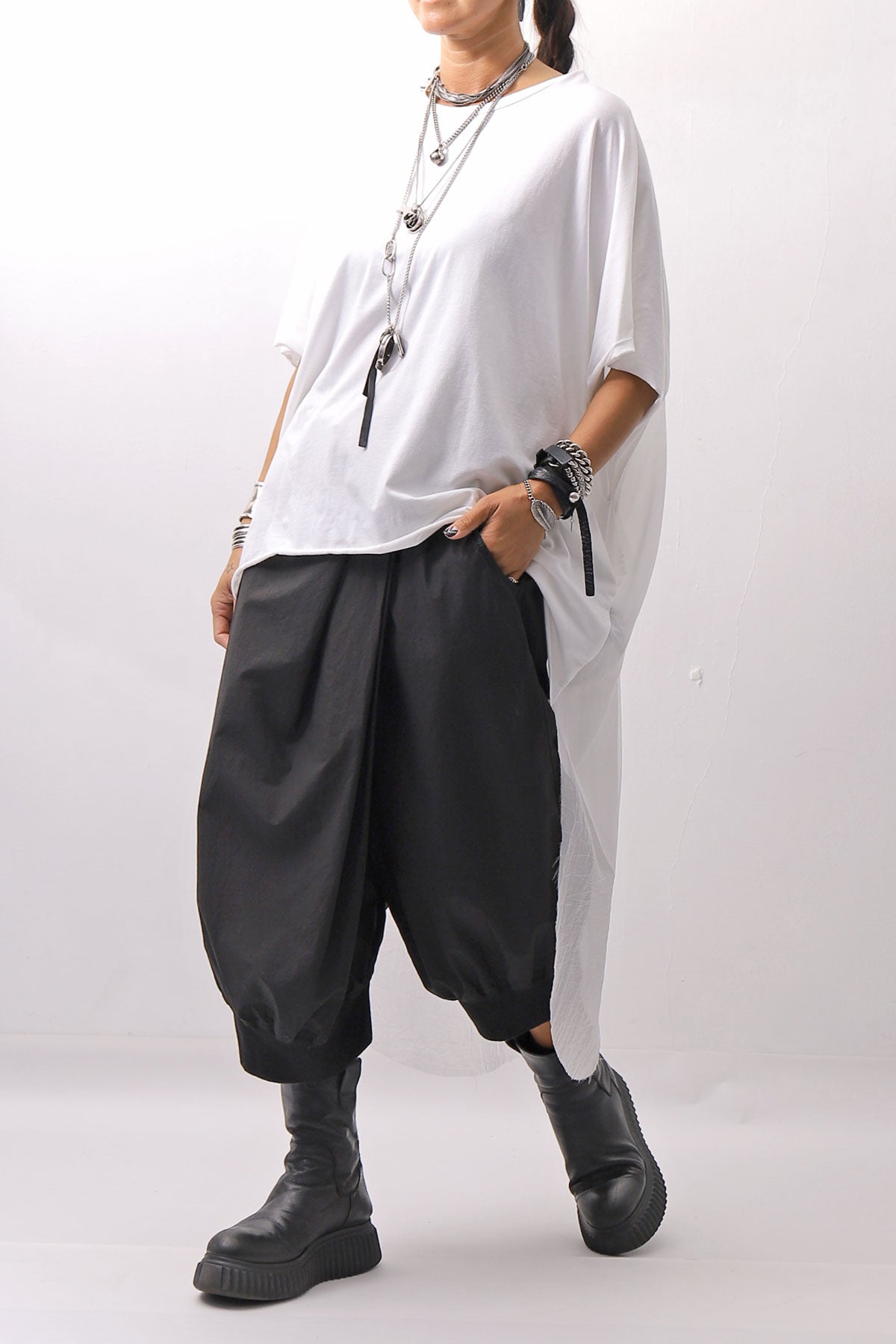 【bajra】 BACK TULLE＆COTTON LAYERED TOP 160QK04_WHITE