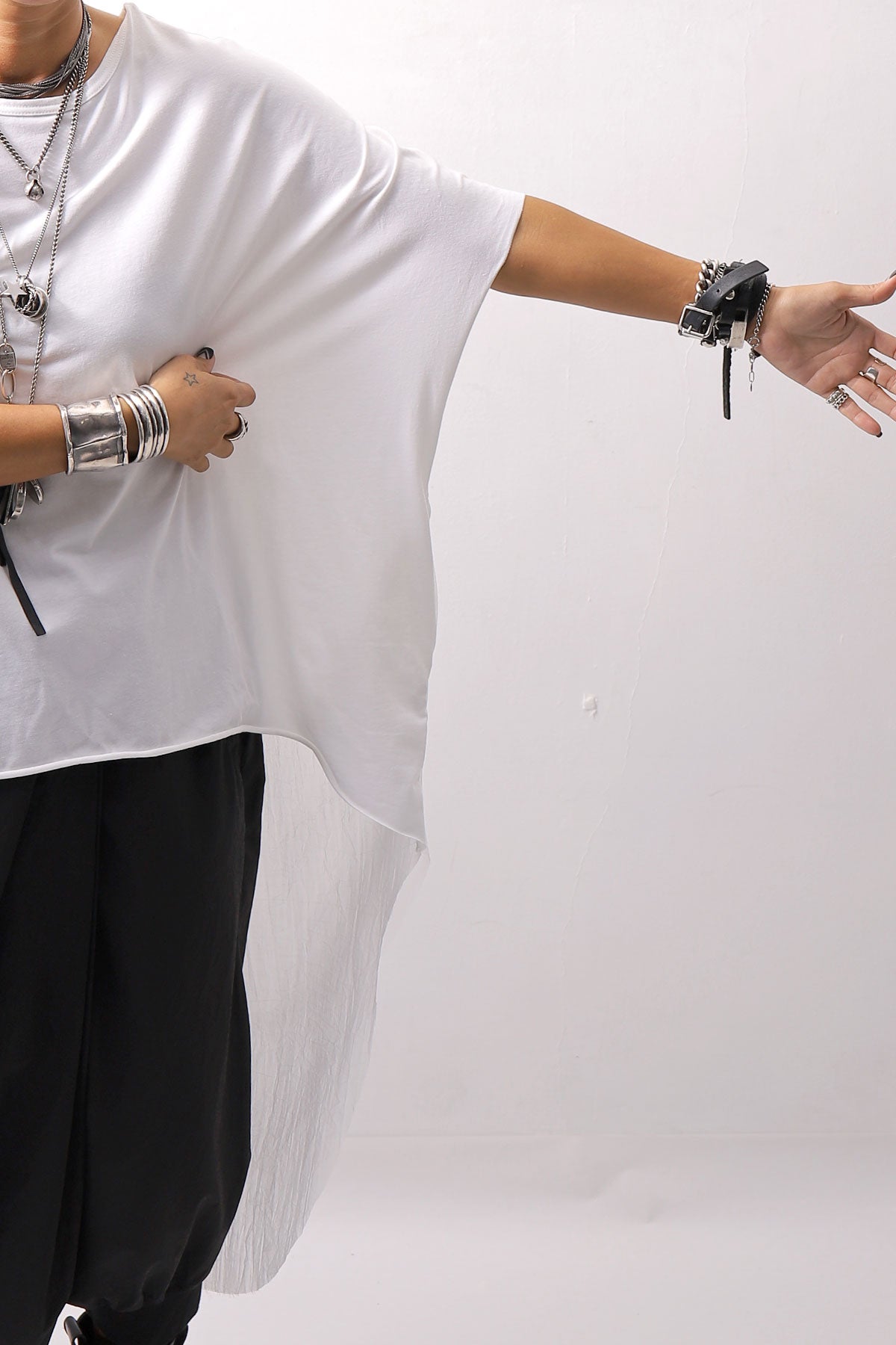 【bajra】 BACK TULLE＆COTTON LAYERED TOP 160QK04_WHITE