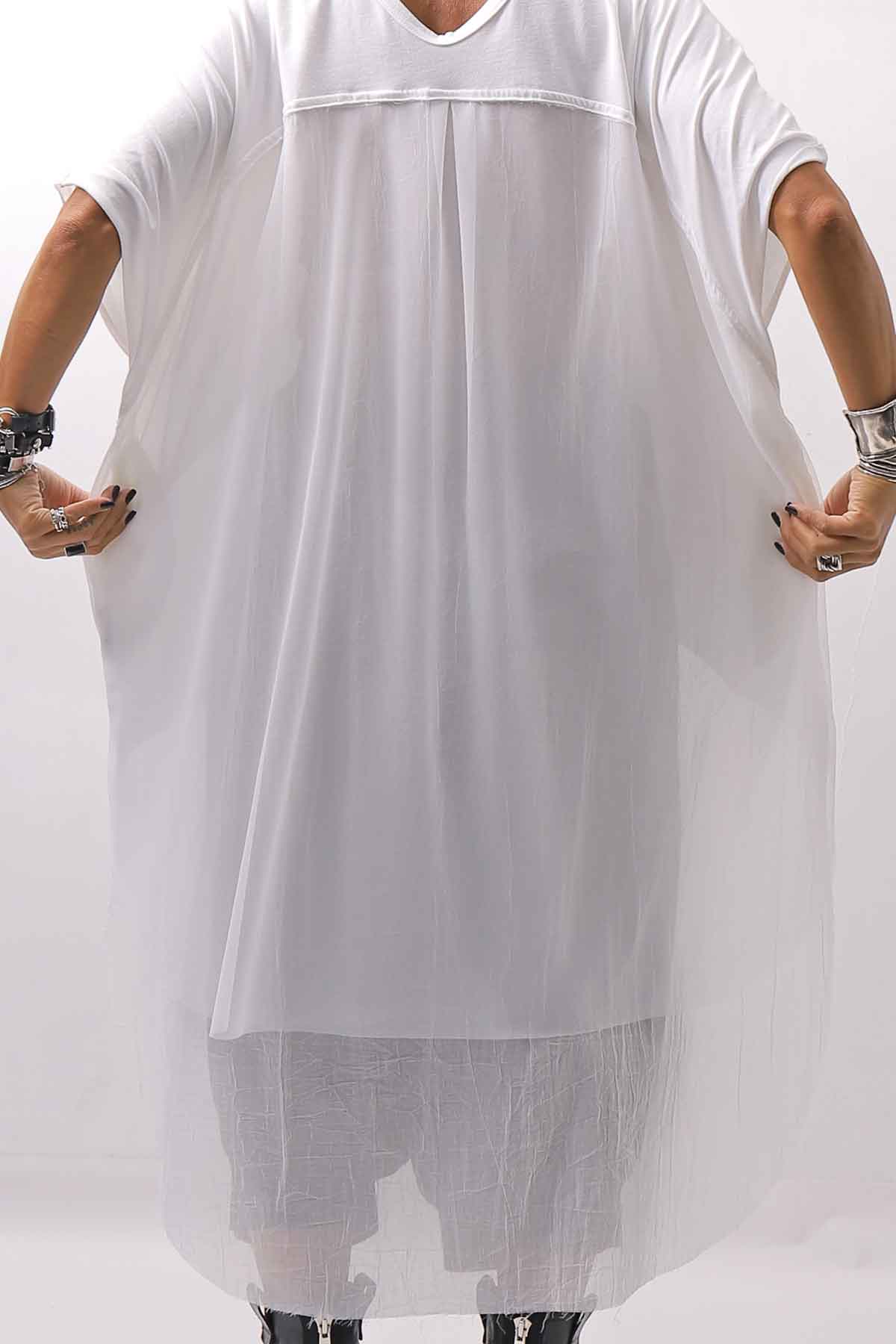 【bajra】 BACK TULLE＆COTTON LAYERED TOP 160QK04_WHITE