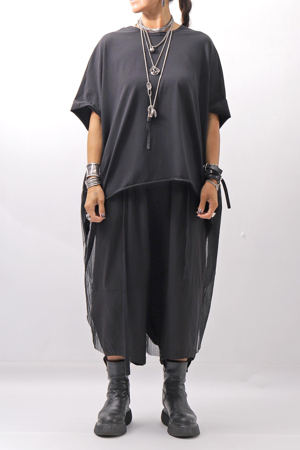 【bajra】 BACK TULLE＆COTTON LAYERED TOP 160QK04_BLACK