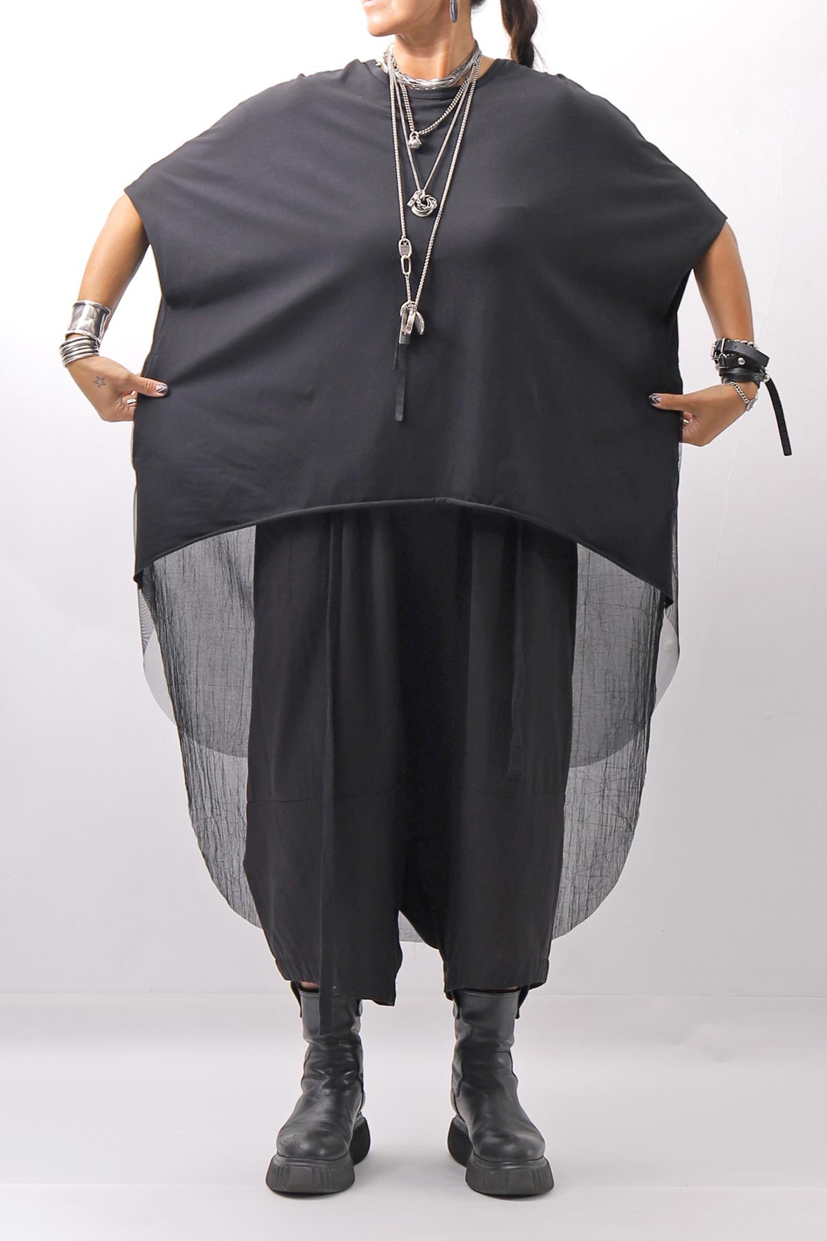 【bajra】 BACK TULLE＆COTTON LAYERED TOP 160QK04_BLACK
